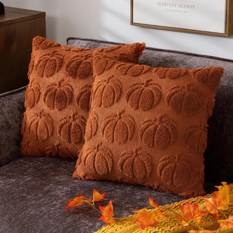 Orange Pumpkin Throw Pillow Wool Cover