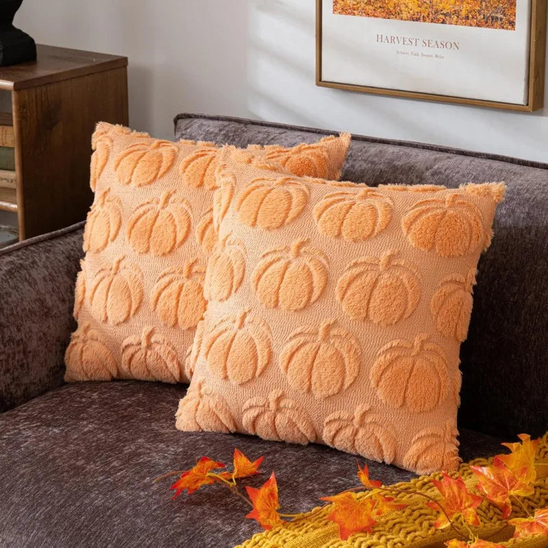 Orange Pumpkin Throw Pillow Wool Cover