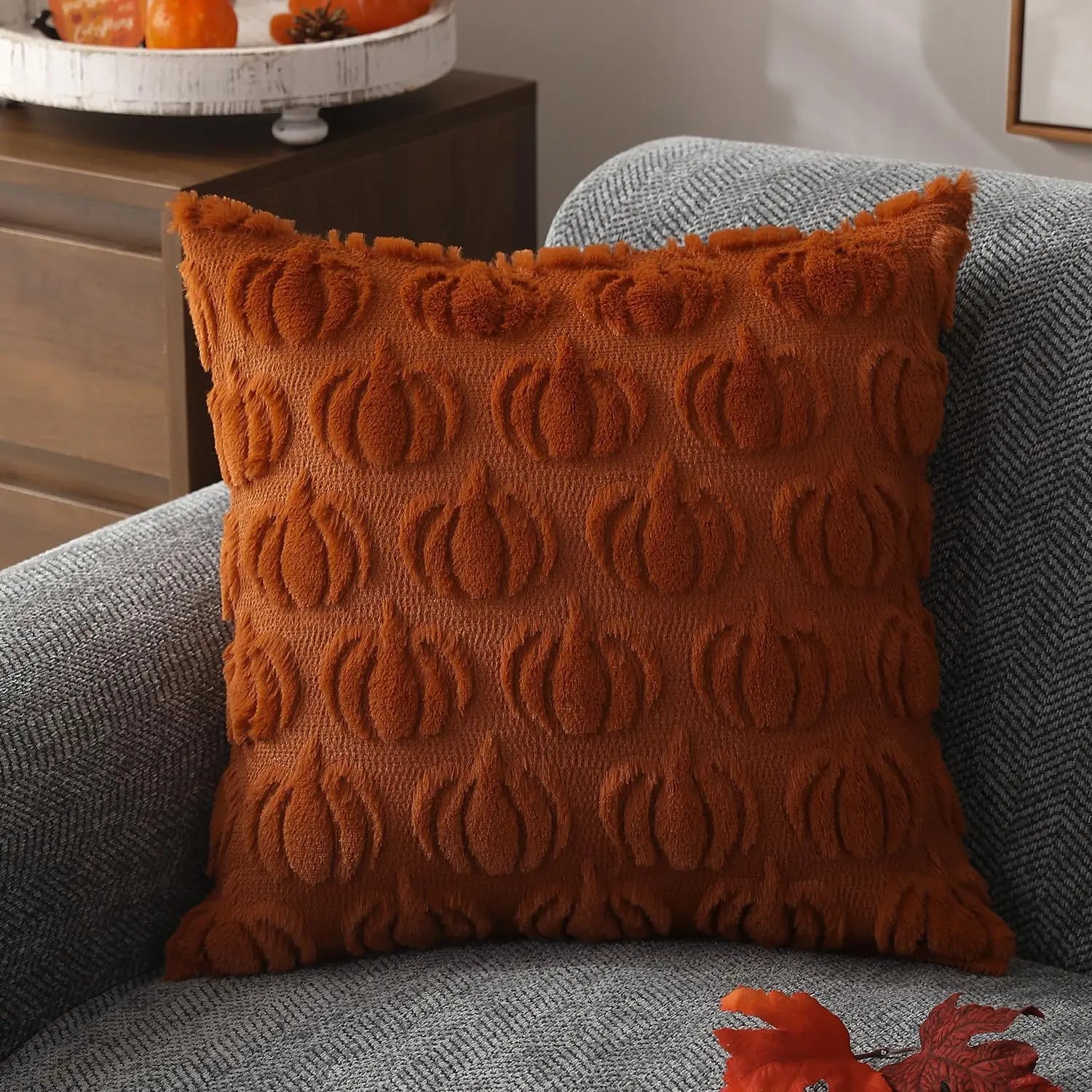 Orange Pumpkin Throw Pillow Wool Cover